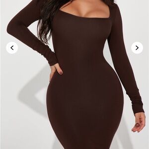 Fashion Nova Brown Ribbed Turtleneck Bodycon Dress